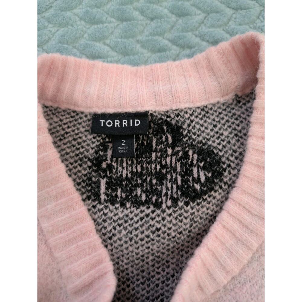Torrid 2X Pink Sweater Black Hearts Long Sleeve Butter Cozy Soft Crew Neck - Picture 10 of 10